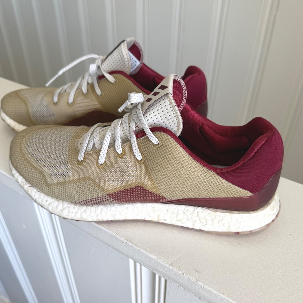 Adidas Crossknit DPR Boost Spikeless Golf‎ Shoes Mens 9.5 Beige Burgundy EF5746